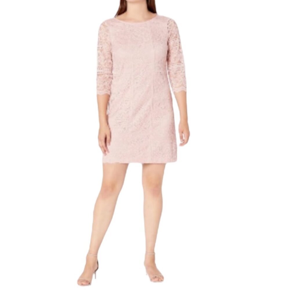 Jessica Howard Women's Blush Pink Lace Sheath Dress With 3/4 Sleeves Size 10